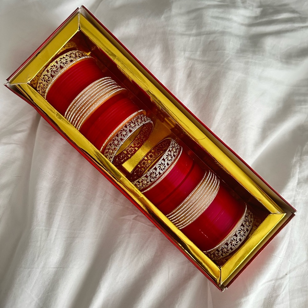 Silver & Magenta Bridal Choora (Hot Pink Chura) Indian Bridal Bangles